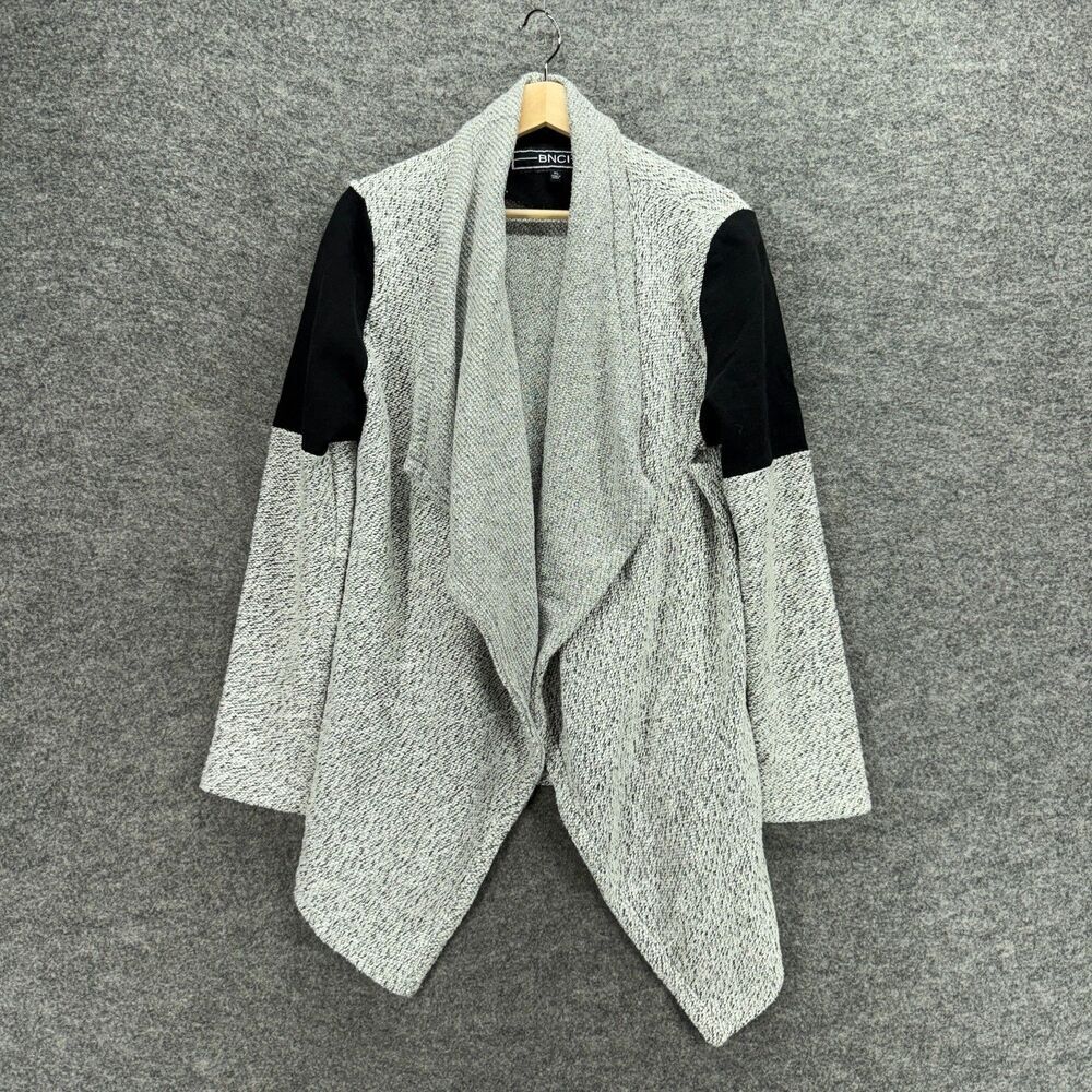 BNCI Cardigan Women XL Gray Open Front Collared Long Sleeve Cotton Knit Casual
